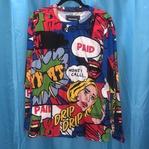 Get Paid retro shirt blue yellow red green NWT